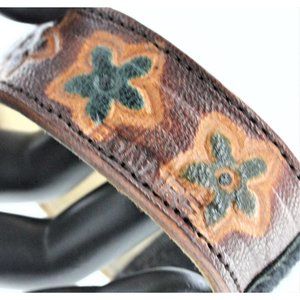 HAND MADE LEATHER Bonaire bracelet, hand tooled flowers, Southwest style, 7 1/2"